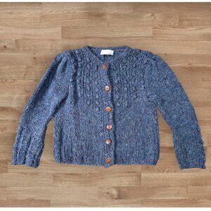 Vintage Jack Winter Hand Knit Blue Speckled Wool Blend Cardigan Sweater Womens S